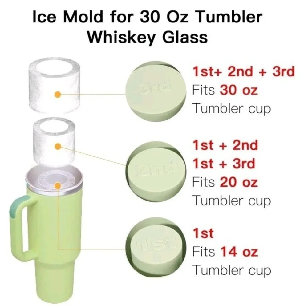 Stanley Tumbler Cup BPA-Free Silicone Cylinder Ice Cube Mold Tray Set, Green,